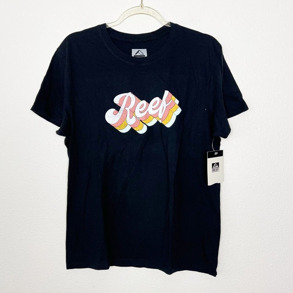 Reef Surf Black Retro Logo Short Sleeve Graphic Tee Womens Medium